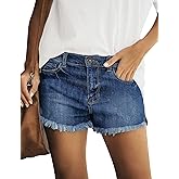luvamia Jean Shorts for Women Trendy Mid Rise Stretchy Cut Off Denim Shorts Distressed Frayed Summer Casual Non Ripped