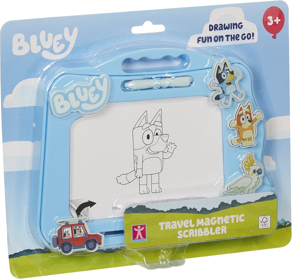 Character Options Bluey Travel Magnetic Scribbler Pad with Pen & Stamps