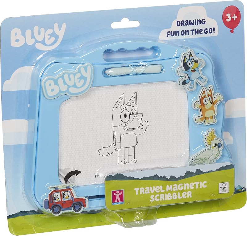Character Options Bluey Travel Magnetic Scribbler Pad with Pen & Stamps