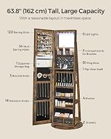SONGMICS 6 LEDs Full-Length Mirror Jewellery Cabinet JJC007X01 Rustic Brown view 4
