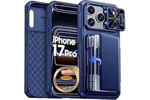 BSNRM for iPhone 17 Pro Case Wallet, Built-in RFID Blocking Card Holder (4-5 Cards), Camera Control Button, Slide Camera Cover, Shockproof Rugged Silicone Phone Case for iPhone 17 Pro, Blue