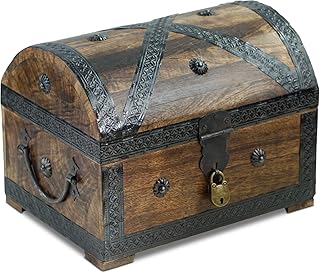 Brynnberg Schatztruhe groß mit Schloss 28x20x20cm Koffertruhe Holztruhe Schatzkiste Vintage-Look Piraten Schatzsuche Holz massiv braun Kolonialstil Schatulle Bauernkasse Holz Piratentruhe Geldtruhe