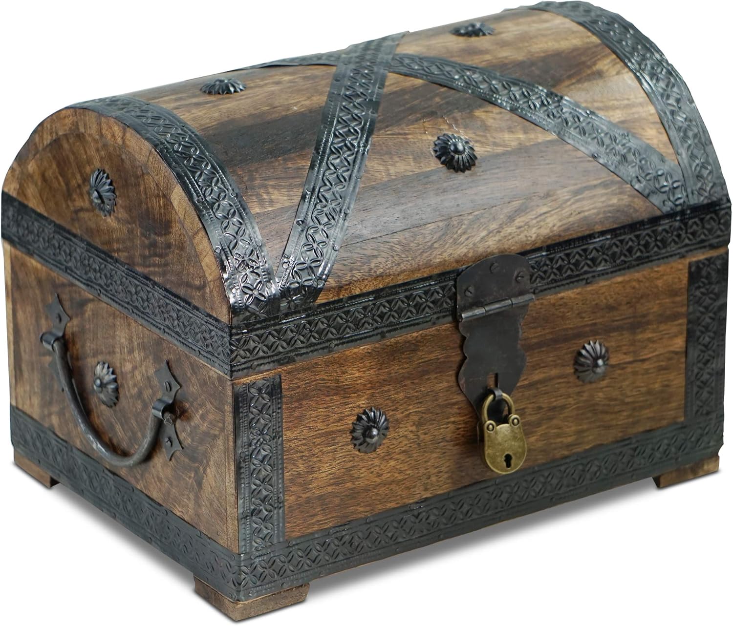 Brynnberg Schatztruhe groß mit Schloss 28x20x20cm Koffertruhe Holztruhe Schatzkiste Vintage-Look Piraten Schatzsuche Holz massiv braun Kolonialstil Schatulle Bauernkasse Holz Piratentruhe Geldtruhe