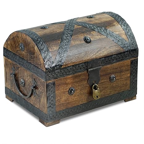 Piraten-Schatztruhe von Thunderdog - Holztruhe braun - Handarbeit Vintage mit Schloss 28x20x20cm - das ideale Geschenk (groß 