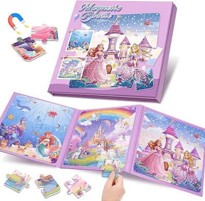 Dikence 3 in 1 Magnetic Puzzle Book for Girls 3-7 Unicorn Princess Mermaid