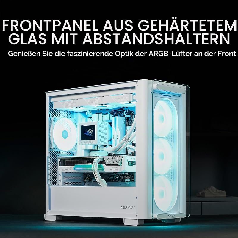 A21 Plus TG ARGB White Micro ATX-Gehäuse, unterstützt Motherboards mit versteckten Anschlüssen, 360-mm-Radiatoren und 380-mm-Grafikkarten, 4 vorinstallierte ARGB-Lüfter, Weiß