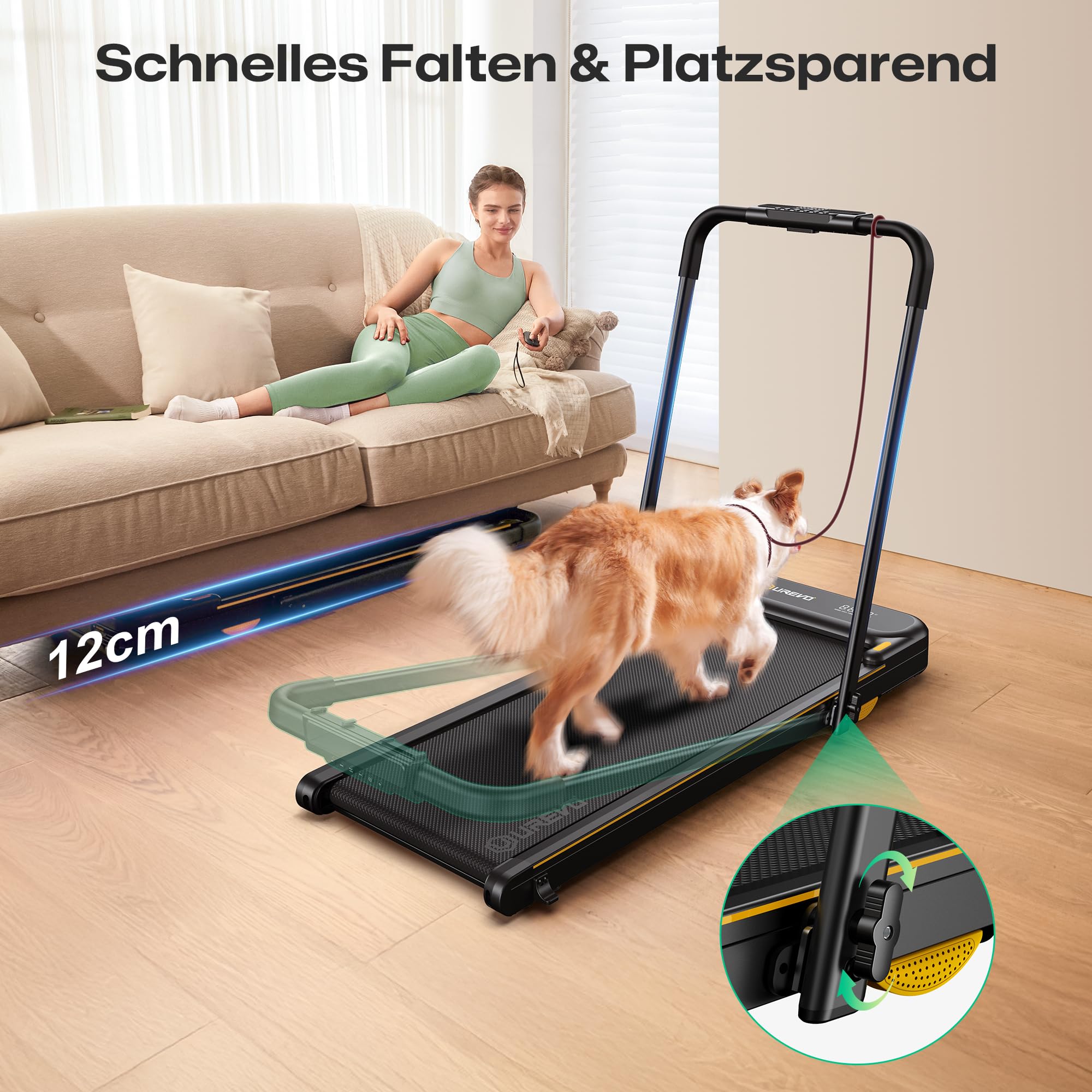 UREVO 2 in 1 Laufband für zuhause mit APP, Walking pad mit doppelter Stoßdämpfung, ‎1-10 km/h Laufband Klappbar mit Fernbedienung und LED-Anzeige 9