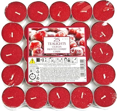 Price's Petali Brand Scented Tealights Frosted Cherry 4 Hr Burn 25 Pack