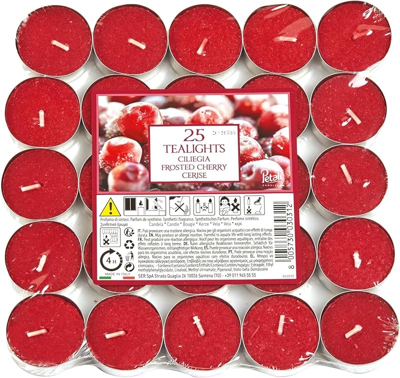 Price's Petali Brand Scented Tealights Frosted Cherry 4 Hr Burn 25 Pack