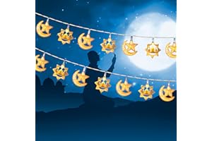 YUMMUELY Ramadan Lights Star Moon String Lights 10Ft 20 LED Fairy Lights Battery Operated with 2 Modes Indoor Twinkle Ramadan Kareem and Eid Mubarak Decorations for Home Bedroom Eid al-Fitr Party