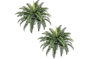 FOREST PRINCE 35" Ferns Artificial Bush Plants Large, 2 Artificial Boston Ferns with 39 Fronds for Outdoors Home Decor