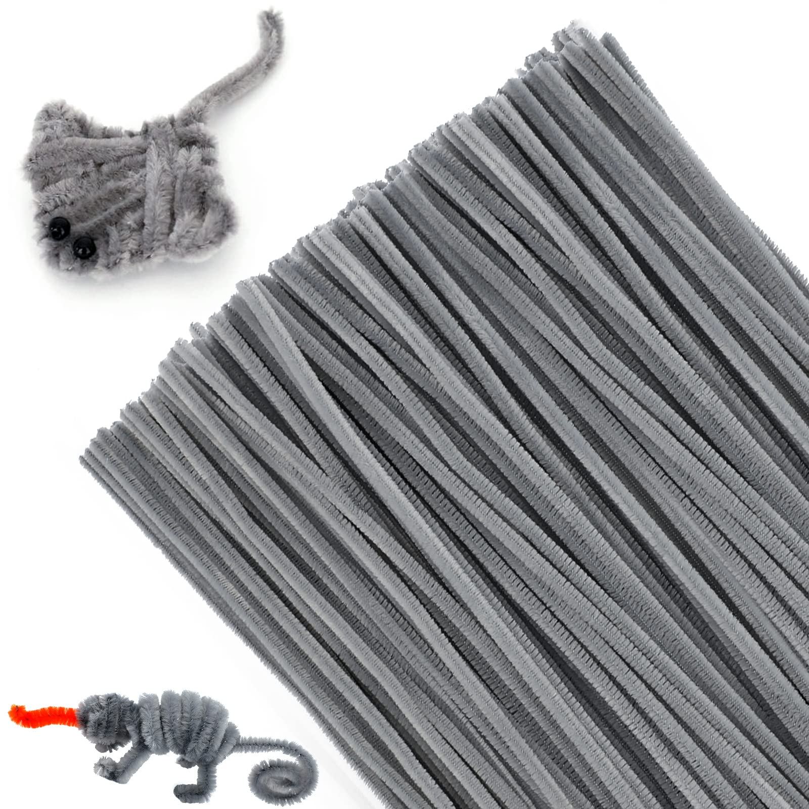 G2PLUS Grey Pipe Cleaners for Craft - 30cm Long Chenille Stems, 6mm, 100PCS for DIY & Arts & Crafts Projects
