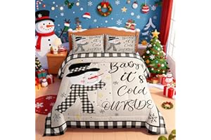 MANFEI Kids Christmas Snowman Comforter Set Full Size,Snowflake Winter Bedding,Girls Boys Adults Bedroom/Xmas Cabin Decor,Geometric Grids Lattice Down Comforter,Rustic Vintage Duvet Insert,2 Pillowcases