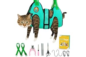 AWOOF Cat Grooming Hammock Harness for Cats & Dogs, Restraint Dog Grooming Hammock with Nail Clippers/Trimmer, Nail File, Comb, Grooming Scissors for Nail Trimming Ear Cleaning Medicine Taking