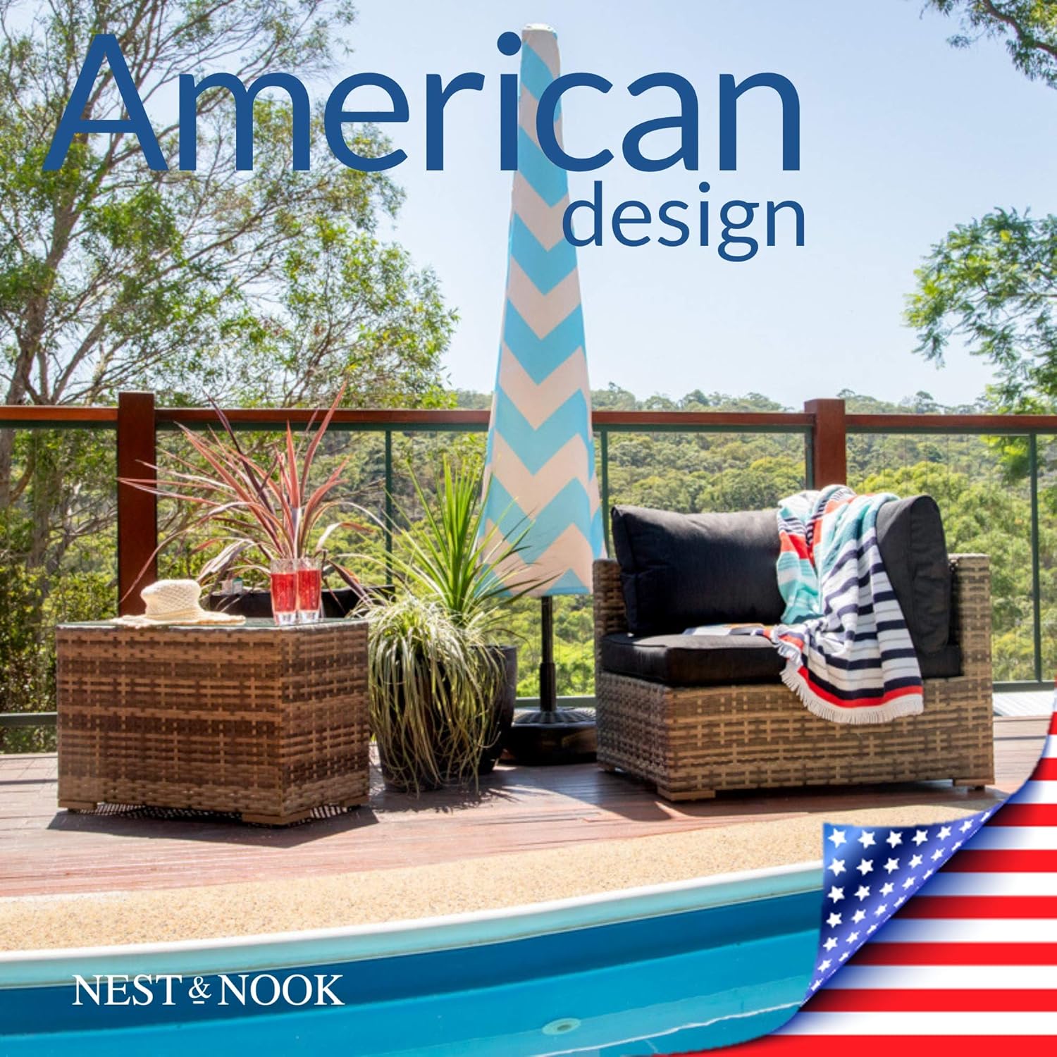 Outdoor Waterproof Parasol Umbrella Covers With Zipper For 7 To 11 Ft Umbrellas Nest Nook Patio Umbrella Cover Blue Creme Chevron Patio Lawn Garden Umbrellas Shade