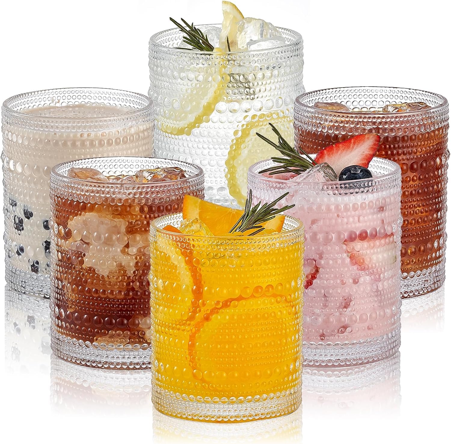 Photo 1 of HomeVogue Hobnail Drinking Glasses Set of 6,12 oz Vintage Glassware Set Cocktail Glass Set, Embossed Clear Water Tumbler,for Beer, Whiskey,Juice and Various Mixed Drinks (12oz Clear)