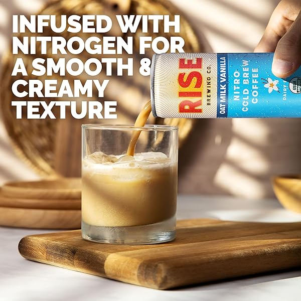 RISE BREWING CO. | VANILLA OAT MILK NITRO COLD BREW COFFEE | NO SUGAR ADDED & NO DAIRY | ORGANIC & NON-GMO | LOW ACIDITY & VEGAN | 7 FL. OZ. CANS