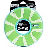 Chuckit! Max Glow Zipflight Flying Disc Dog Toy, Floats, Medium, 8.5in | Water-Floating Flyer Made with Durable Polyester Construction for Beach and Pool Play; Sized for Medium and Large Dogs