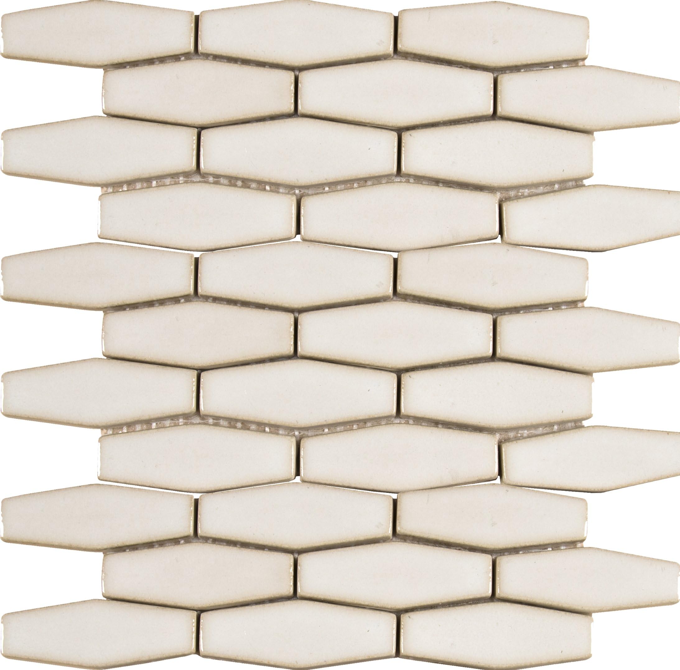 M S International Antique White Elongated Hexagon 12 In. X 12 In. Glazed Ceramic Mesh-Mounted Mosaic Wall Tile, (10 sq. ft., 10 pieces per case)