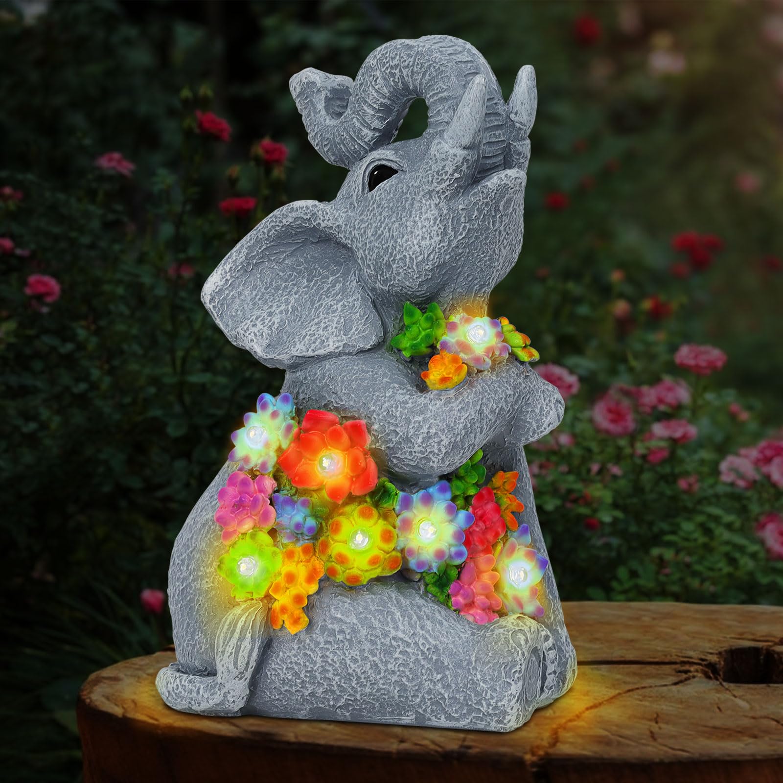 RICHIE Elephant Solar Garden Ornaments Outdoor Indoor Decor, Waterproof Garden Statue Figurine Sculpture - Housewarming Decorations Gifts for Women Men
