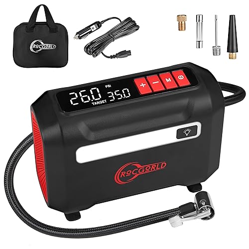 ROCGORLD R8 Tire Inflator Portable Air Compressor, DC 12V Air Compressor Portable with Large Dual Digital Screen, 3X Faster Inflation Air Pump for Car, Bike, Ball, Motor