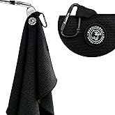 Magnetic Golf Towel with Clip, Microfiber Waffle Design - Industrial Strength Magnet for Strong Hold to Golf Bags, Carts & Clubs - Black