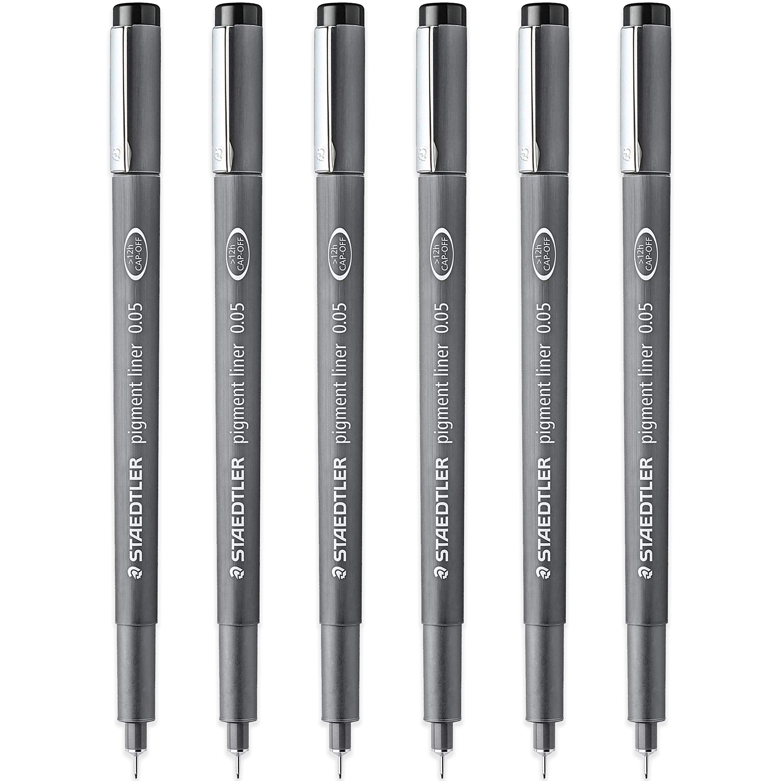 STAEDTLER 308 005-9 Pigment Liner Fineliner Pen - 0.05mm Nib - Black Ink - Pack of 6