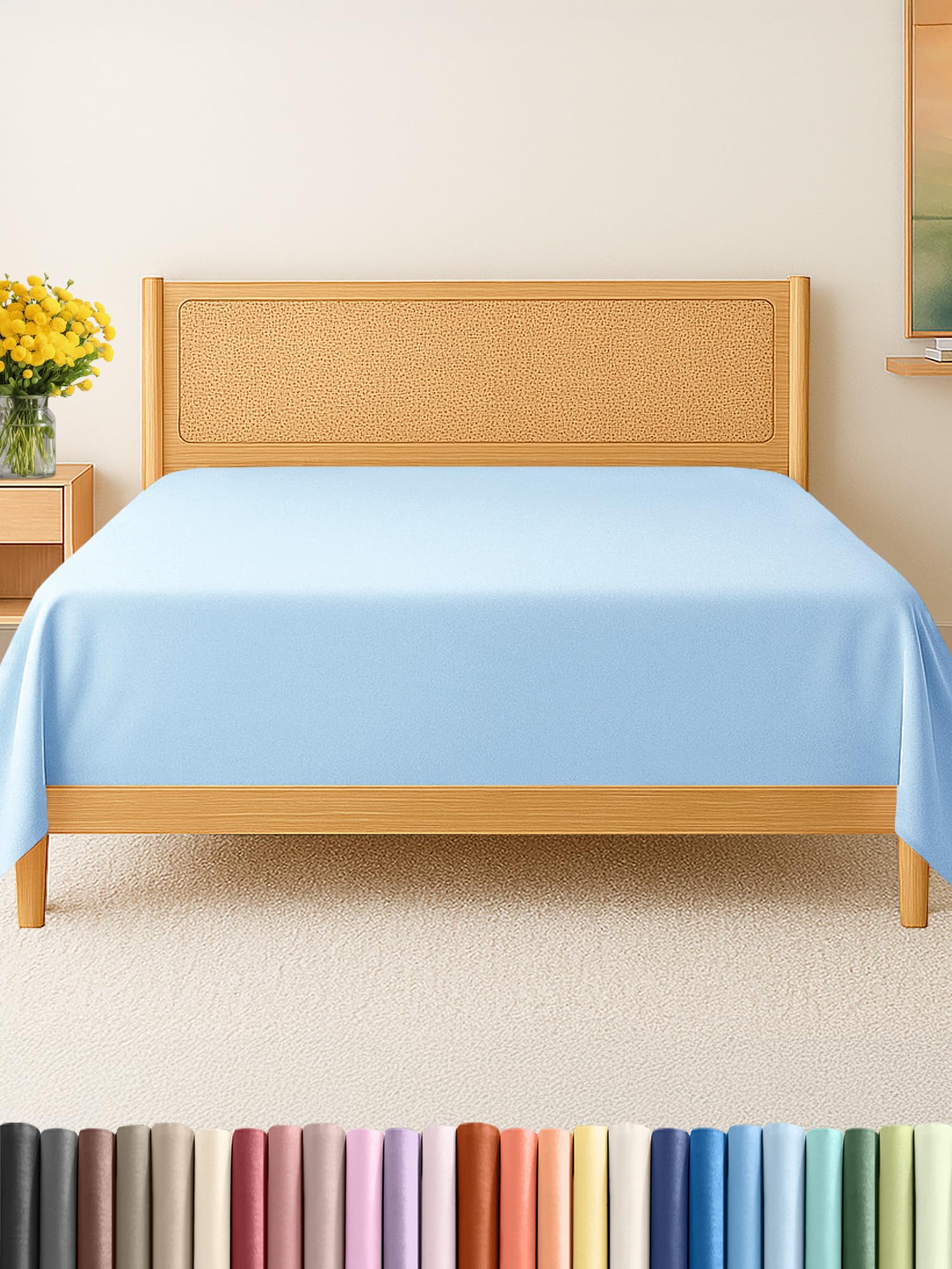 Photo 1 of King Size Flat Sheet - Hotel Quality Top Flat Bed Sheet Only - Ultra-Soft, Breathable & Cooling - Fade & Wrinkle Free - Easy-Care, Stain & Shrink Resistant Bedding - Easy-Fit & Oeko-Tex - Light Blue