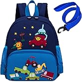 willikiva Cute Zoo Little 3d Backpack Kids Backpack for Boys and Girls Toddler Backpack Waterproof Preschool Safety Harness Leash (Blue Car Small Size,Age 1-2)