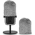 Geekria for Creators Furry Windscreen Compatible with Elgato Wave:1, Wave:3 Mic DeadCat Wind Cover Muff, Windbuster, Windjammer, Fluff Cover Windshield (Grey / 2 Pack)