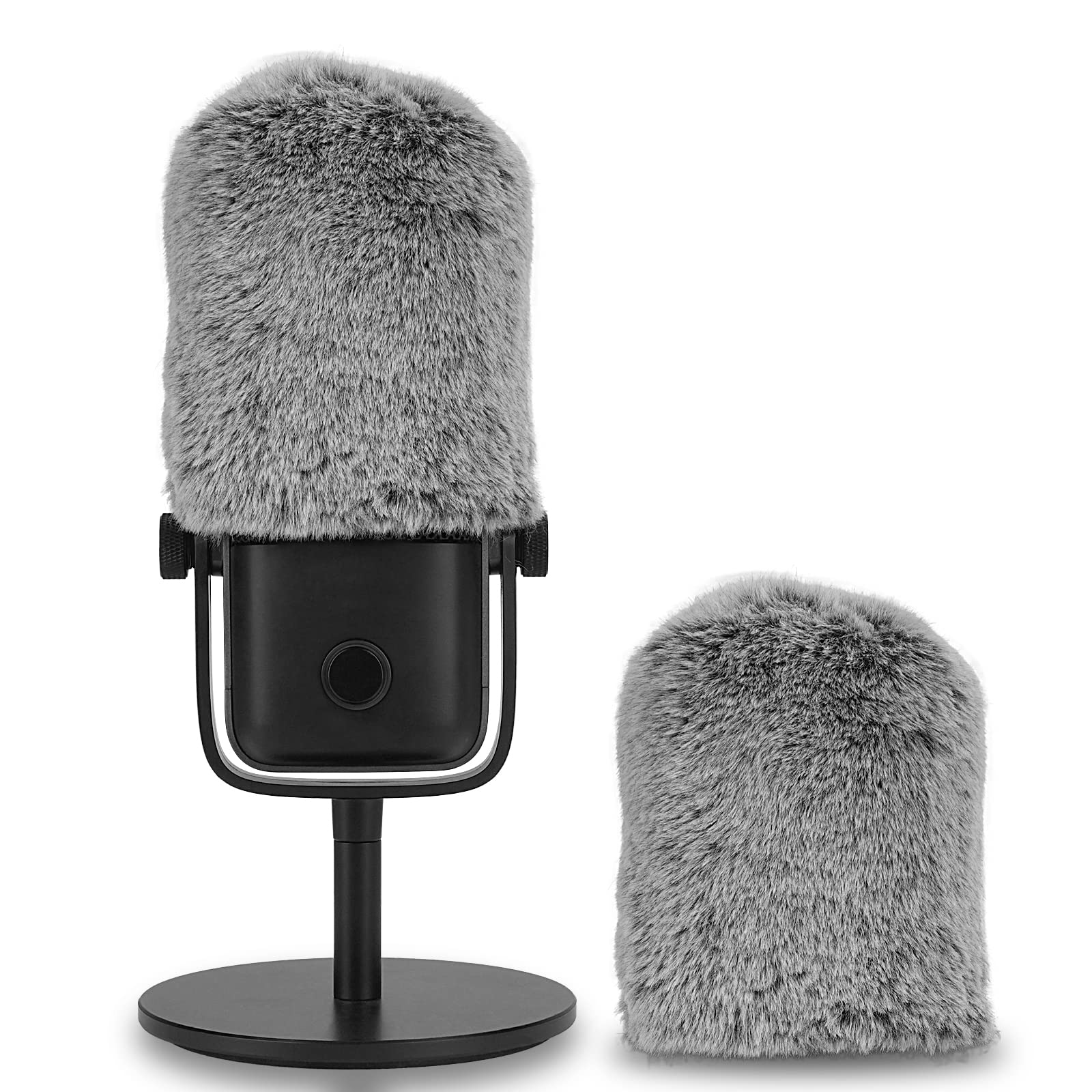 Geekria for Creators Furry Windscreen Compatible with Elgato Wave:1, Wave:3 Mic DeadCat Wind Cover Muff, Fluff Cover Windshield, Wind Noise Reduction (Grey / 2 Pack)
