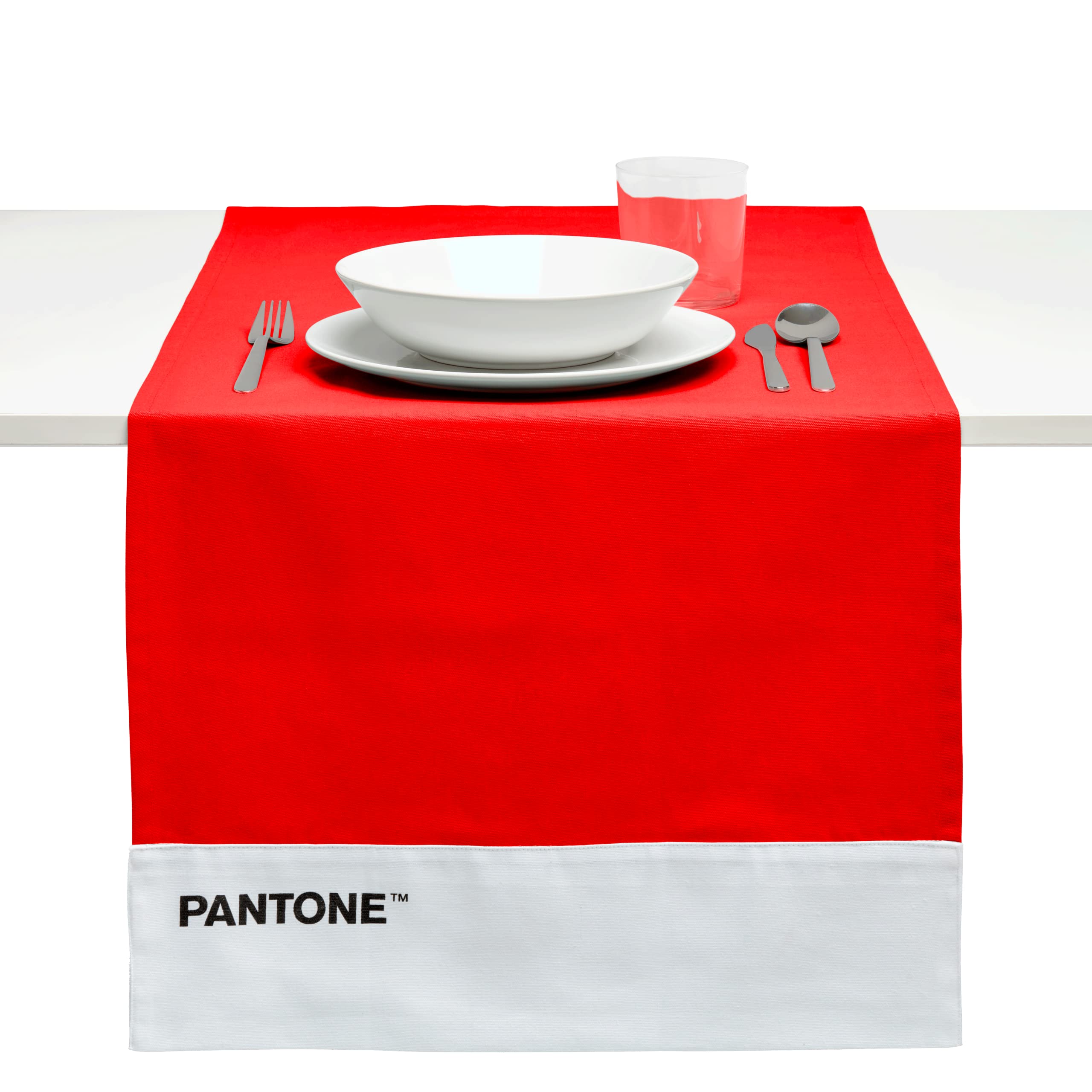 Pantone Modern Table Runner 100% Cotton 220g Soft and Durable Table Cloth Ideal for Kitchen Accessories and Fabric Placemats, 45 x 145 cm, Red