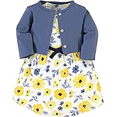 Touched by Nature Infant Toddler Girls Organic Cotton Dress and Cardigan, Rainbows Sunshine