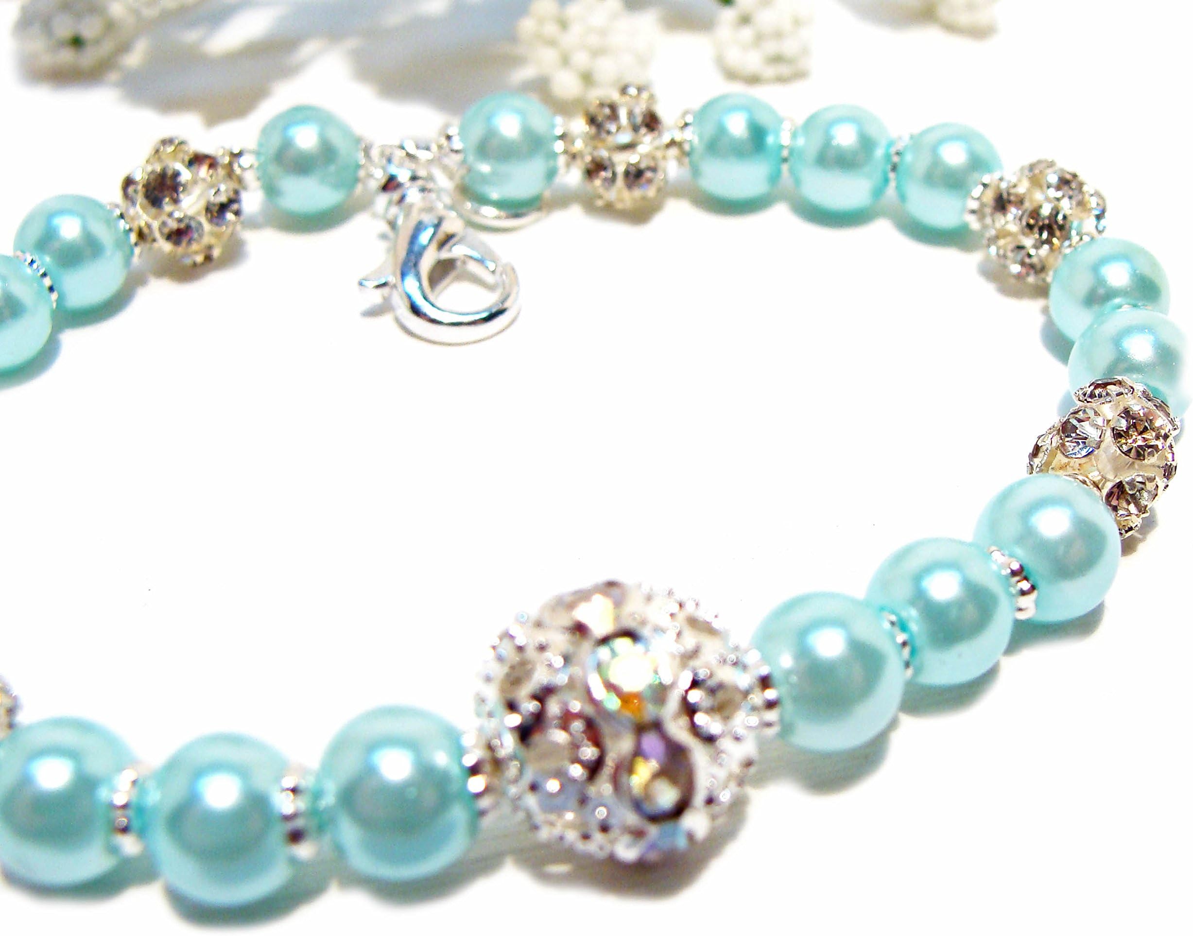 GenericBlue Ice Pearl Beaded Bracelet with Crystal Beads