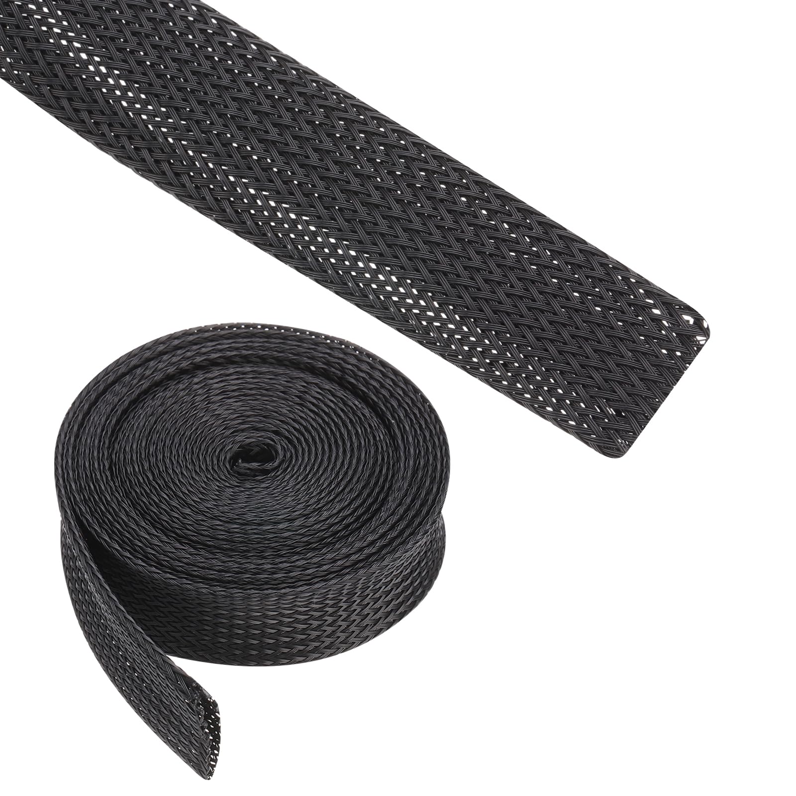 Rebower 10ft PET Expandable Wire Loom 1 Inch, PET Braided Wire Sleeving Cable Management Sleeve Tubing [for Audio Video Home Office Cord Protector]-Black