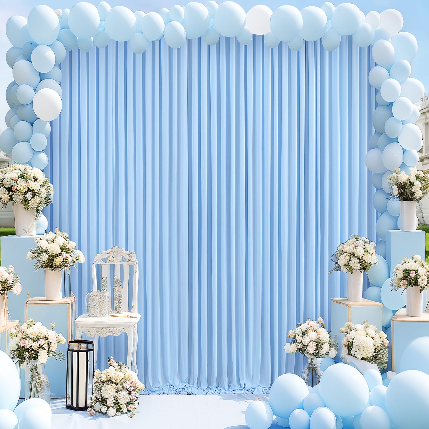 Photo 1 of 10ft x 10ft Baby Blue Backdrop Curtains Panels for Baby Shower Parties Wrinkle Free Fabric Backdrop Drapes Decorations Cloth for Birthday Party Gender Reveal Photography Photoshoot Background Curtain