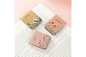 Leather Magnetic Bookmarks Personalized Watercolor Birth Flower Magnetic PU Leather Bookmark Page Clip with Name Custom Magne