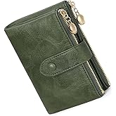 BAYITIONE Small Wallets for Women Leather Bifold Double Zipper Pockets Wallet RFID Blocking Card Case Purse with 2 ID Windows