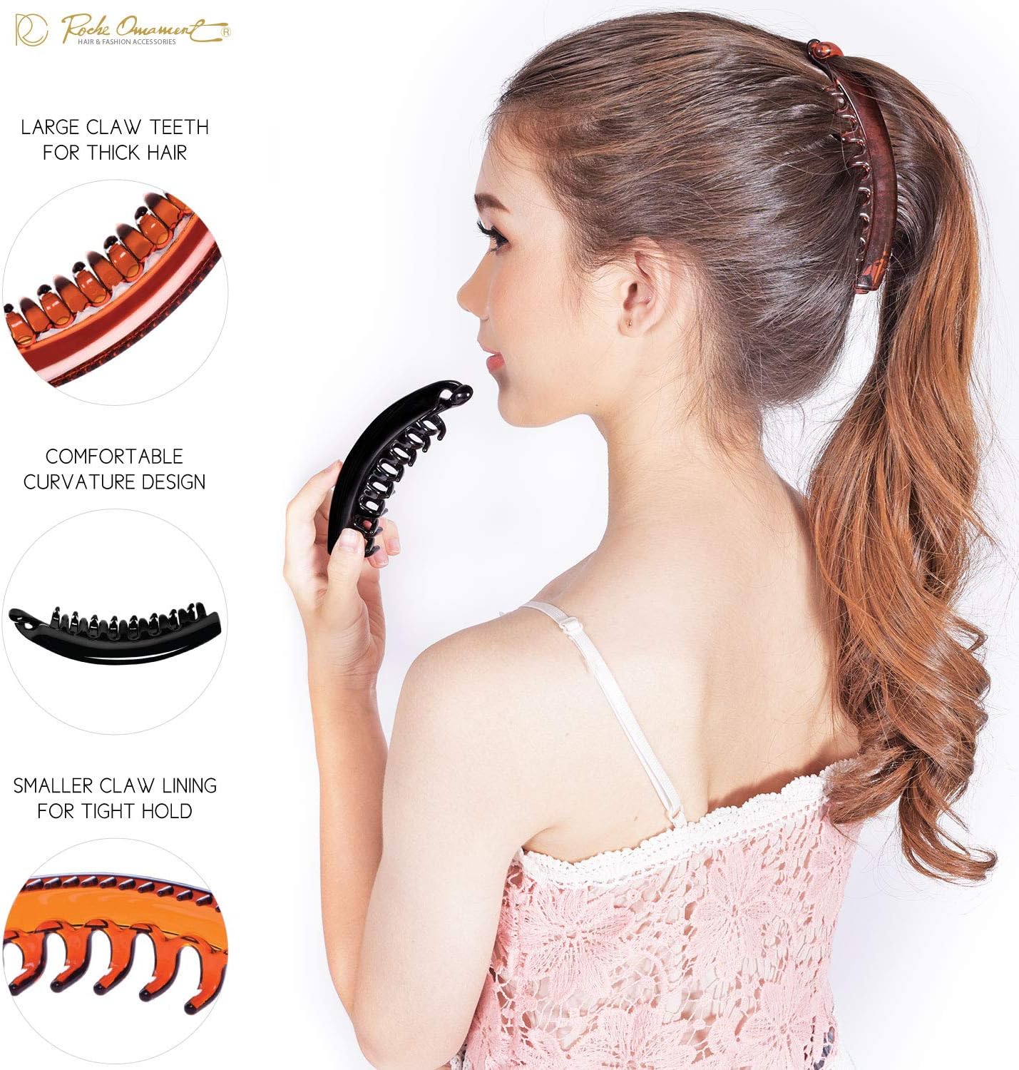 RC ROCHE 2 Pcs Large Banana Hair Clips Claws for Women Thick Curly Ponytail Holder Maker Big Comb No Crease Strong Hold Styling Clasp - Image 3