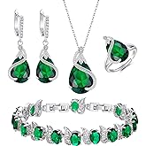 EVER FAITH Wedding Jewelry Set for Bride Bridesmaid, Glamour Teardrop Cubic Zirconia Pendant Necklace Earrings Tennis Bracelet Open Ring Sets for Birthday/Valentine's Day/Mother's Day/Christmas