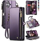 Defencase Compatible with iPhone 17 Case Wallet with RFID Blocking Card Holder for Women and Men, Fashion PU Leather Magnetic Snap Flip Zipper Strap Wallet Phone Case for iPhone 17 6.3", Purple