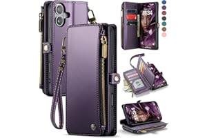 Defencase Compatible with iPhone 17 Case Wallet with RFID Blocking Card Holder for Women and Men, Fashion PU Leather Magnetic Snap Flip Zipper Strap Wallet Phone Case for iPhone 17 6.3", Purple