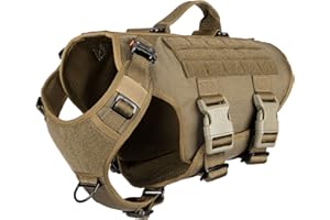 ICEFANG GN3 Tactical Dog Harness with 6X Buckle,Dog Molle Vest with Handle,3/4 Body Coverage,Hook and Loop Panel for ID Patch,No Pulling Front Clip (M (25"-31" Girth), Coyote Brown)