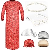 Jamntower Halloween Red Women Old Lady Costume Granny Kit Cosplay Grandma Bad Wolf Dress up Outfit Accessories for Adults