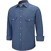 COEVALS CLUB Mens Denim Western Cowboy Work Pearl Snap Button up Long Sleeve Regular Fit Shirts