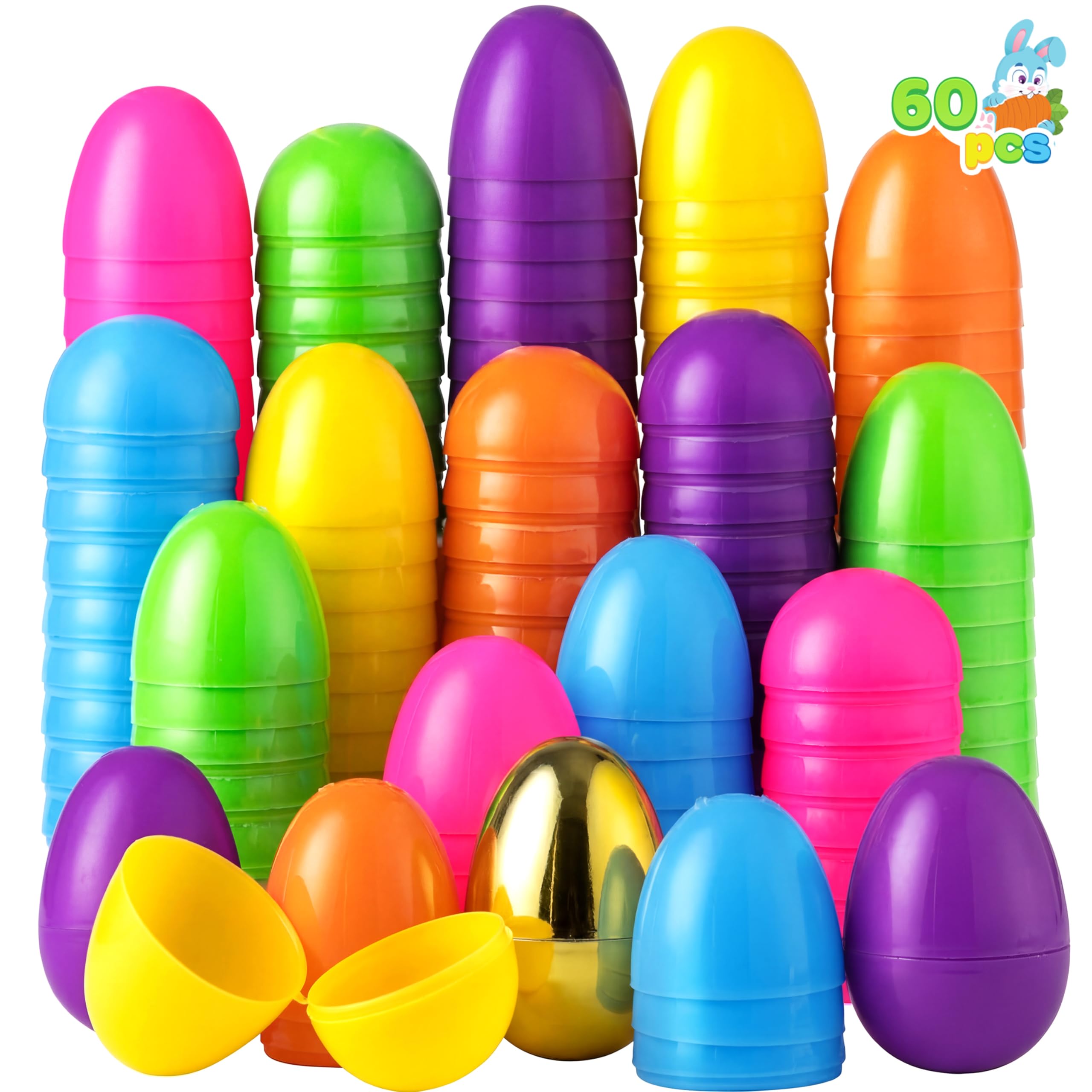 JOYIN 60 Pieces 2.3" Easter Eggs include 1 Golden Egg for Filling Specific Treats, Easter Theme Party Favor, Easter Eggs Hunt, Basket Stuffers Filler, Classroom Prize Supplies