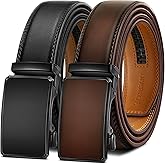 KEMISANT Men Belt 2 Pack, Leather Ratchet Belt Easy Click Slide For Men 1 3/8",Cut for Fit