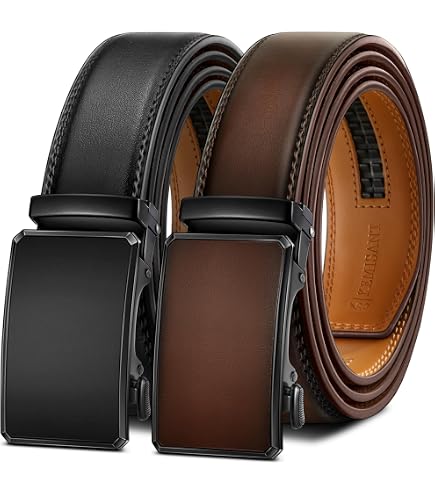 Genuine Leather Ratchet Belts - 2-Pack, Slim Profile, Adjustable Men main image 3