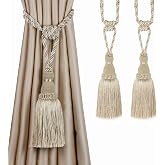BEL AVENIR 2 Pack Curtain Tiebacks Tassel Drapery Tie-Backs Rope Holdbacks | Handmade, Home Office Hotel Decorative, Thick and Silky, tie backs for curtains, curtain ties (Mix Beige, 2 Pack)