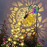 Solar Lights Garden Decorative, Solar Watering Can with Cascading Lights, Waterproof Metal Lantern with Fairy Shepherd Hook, Outdoor Decor for Yard, Patio, Lawn, and Pathway, Gardening Gifts for Mom